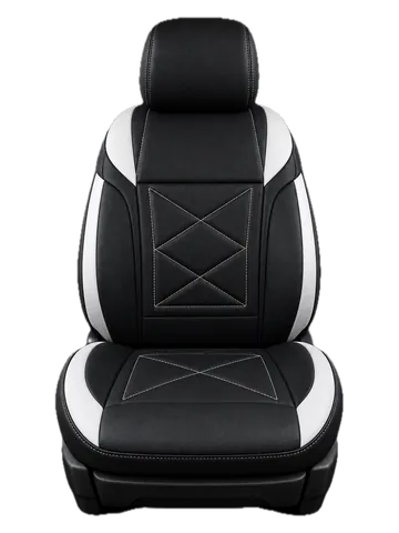 Forro de asiento negro y blanco con costura en X
