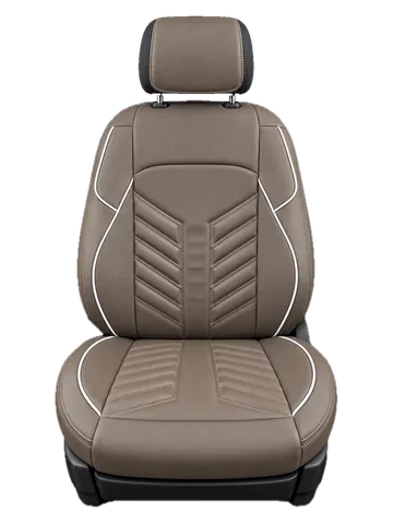 Forro de asiento gris cálido con costuras diagonales y ribete blanco