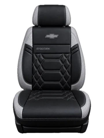 Forro de asiento negro y gris con centro hexagonal y bordado Chevrolet Evolution