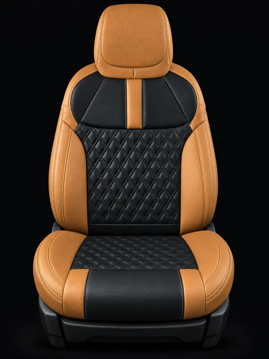 Asiento camel con centro negro acolchado en rombos