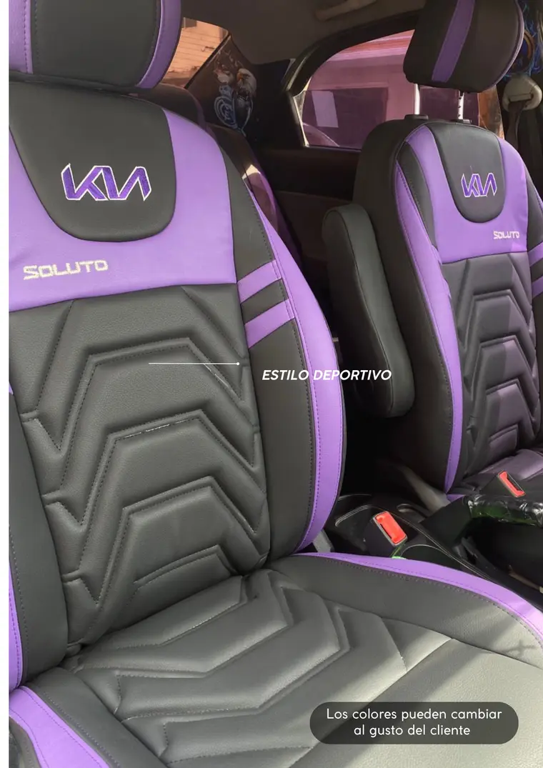 Forros en cuerina lila en un Kia Soluto